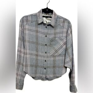 Free People Plaid Shirt with Metallic Lurex Thread - Boho Chic - Size S